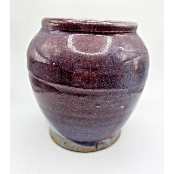 Studio Pottery Handmade Stoneware Purple Plum Grey Glaze Vase Signed - Picture 2 of 9